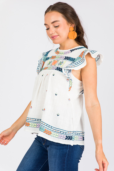 Ivy Embroidery Top, Ivory