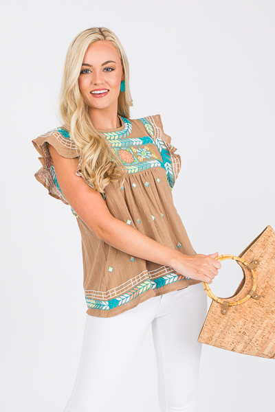 Ivy Embroidery Top, Taupe