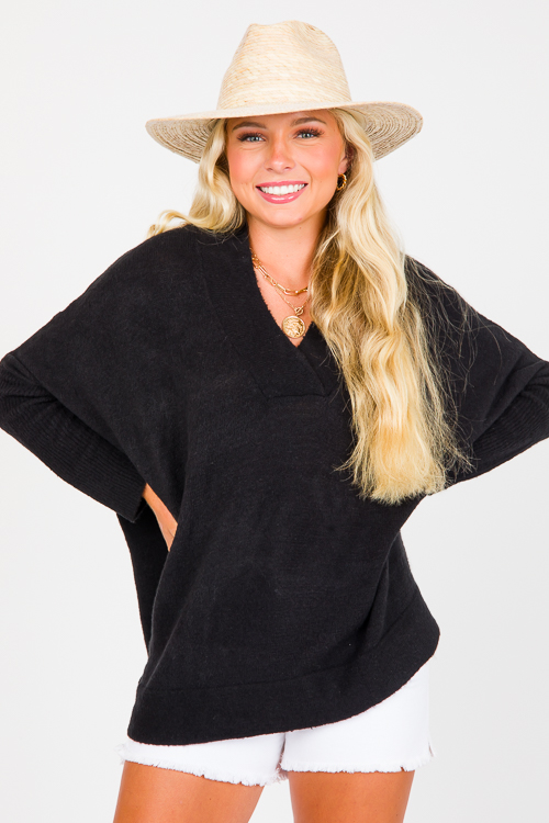 V-Neck Pullover Sweater, Black