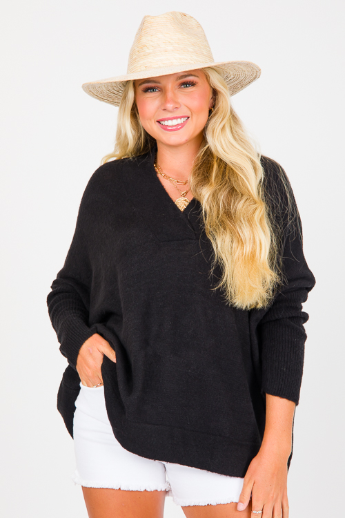 V-Neck Pullover Sweater, Black