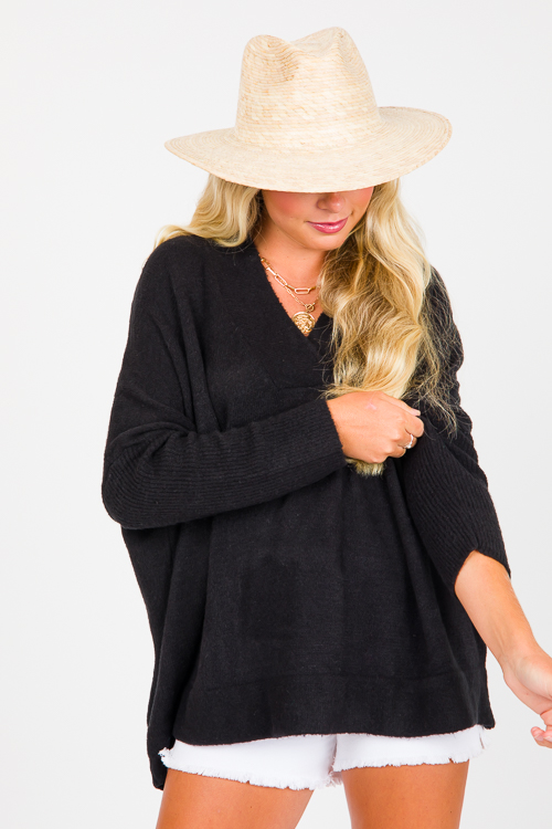 V-Neck Pullover Sweater, Black