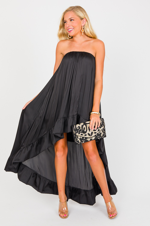 Ruffle Hem Hi Lo Dress, Black