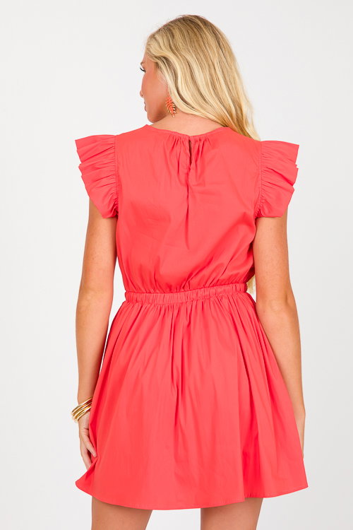 Draw Waist Poplin Dress, Tomato - Sale - The Blue Door Boutique