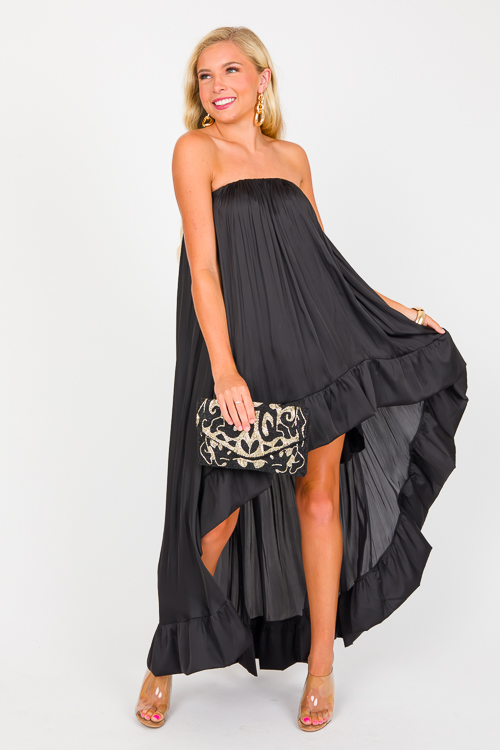 Ruffle Hem Hi Lo Dress, Black