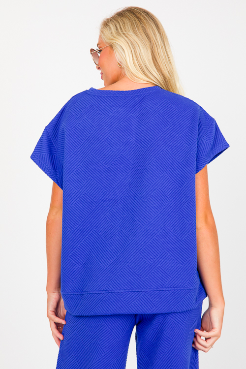 Short Sleeve Solid Texture Sweatshirt, Royal