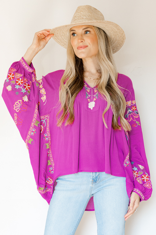 Layla Embroidery Top, Magenta