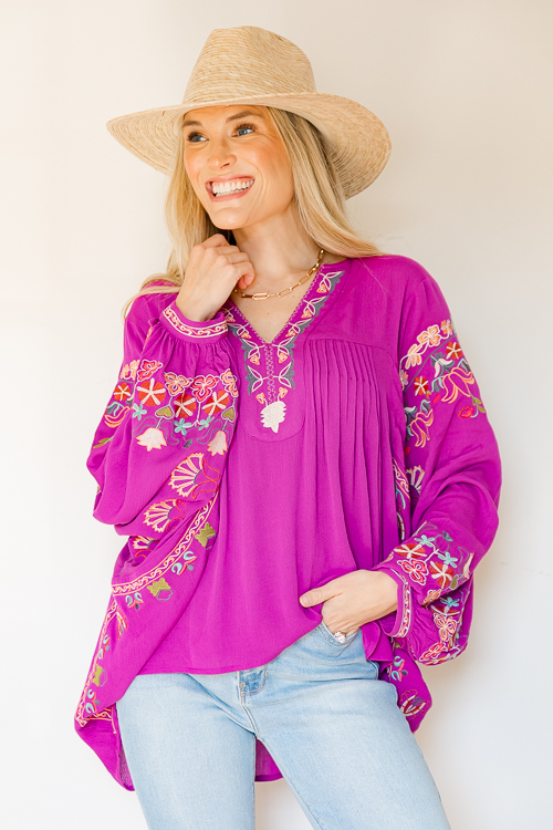 Layla Embroidery Top, Magenta