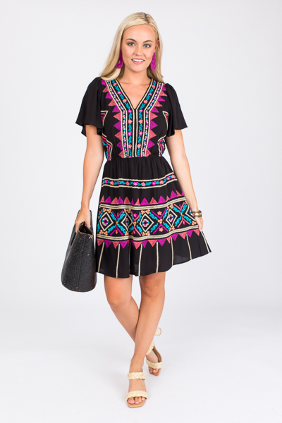 Gia Embroidery Dress, Black