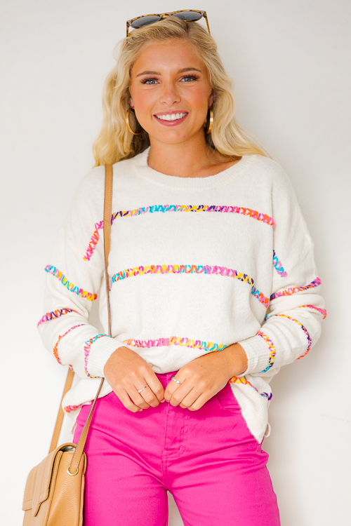 Multi Stitch Stripe Sweater, Ivory