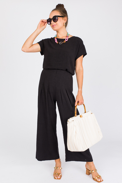 Linen Palazzo Pants, Black