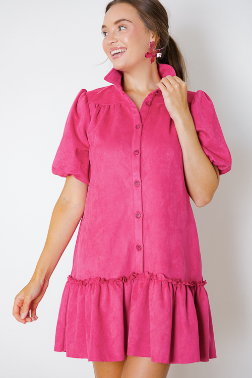 Suede Thinking Shirt Dress, Berry