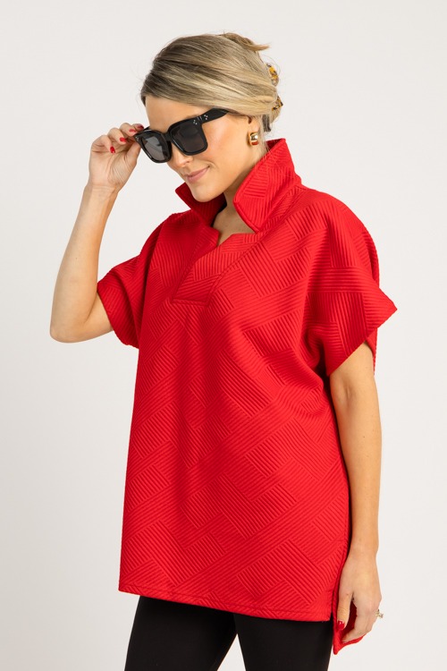 Textured Collar Tunic, Red