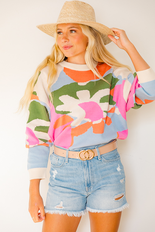 Arlo Abstract Sweater, Cream Multi