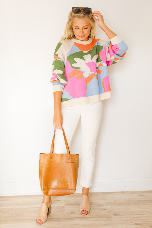 Arlo Abstract Sweater, Cream Multi