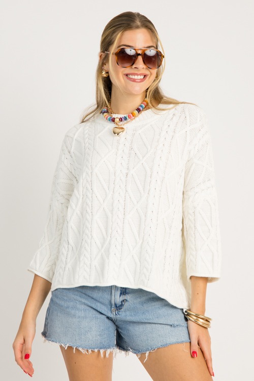 Carissa Cable Sweater, Ivory