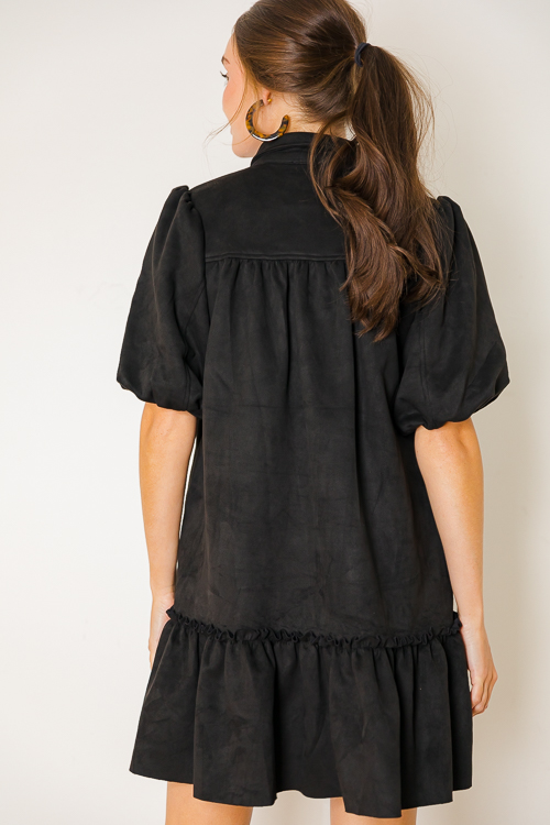 Suede Thinking Shirt Dress, Black