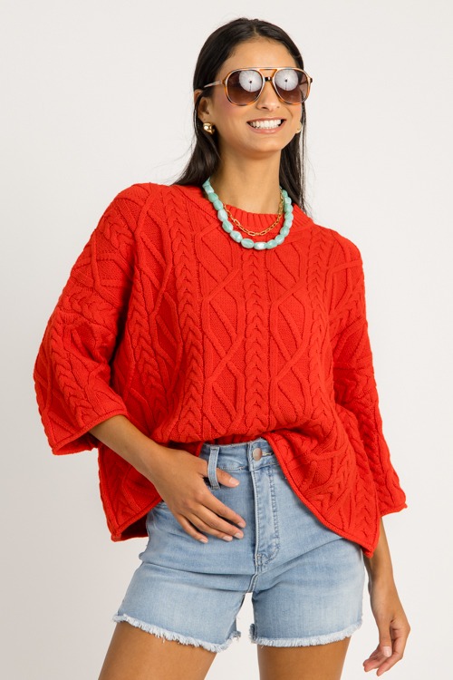 Carissa Cable Sweater, Red