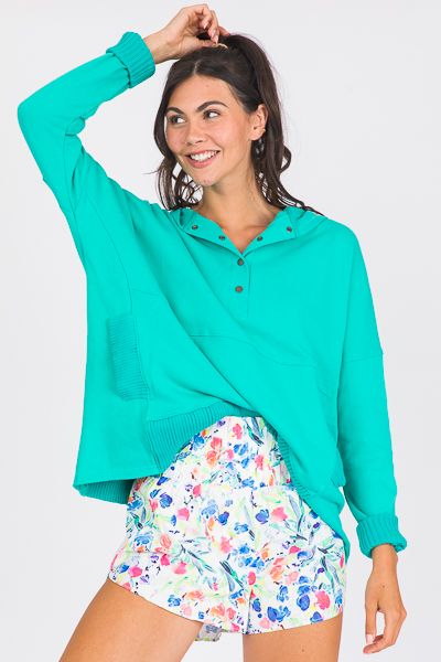 Snaps Oversize Hoodie, Turquois