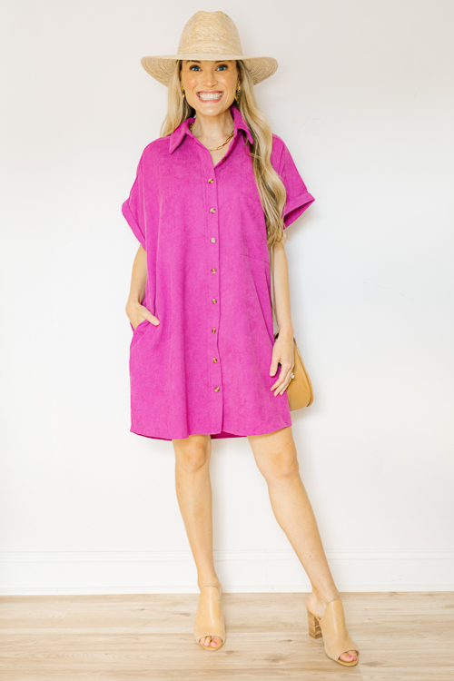 Cuffed Corded Shirt Dress, Orchid