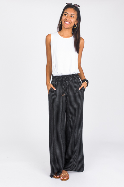 Striped Linen Pants, Black/White - SALE - The Blue Door Boutique