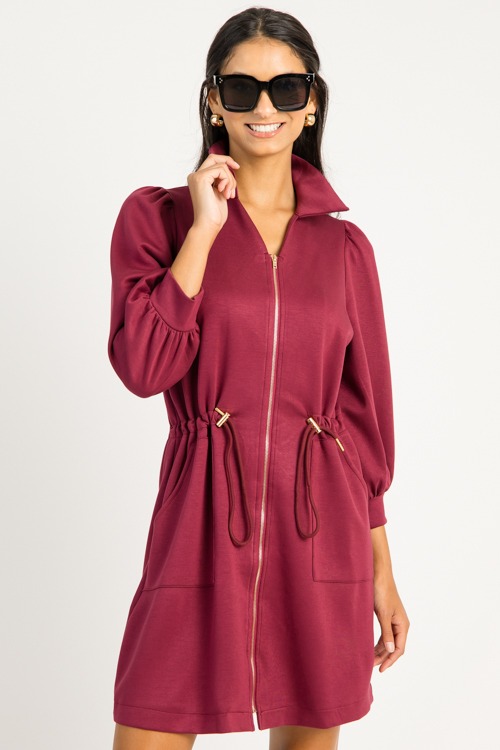 Cinch Waist Zip Dress, Burgundy - 0715-38h.jpg