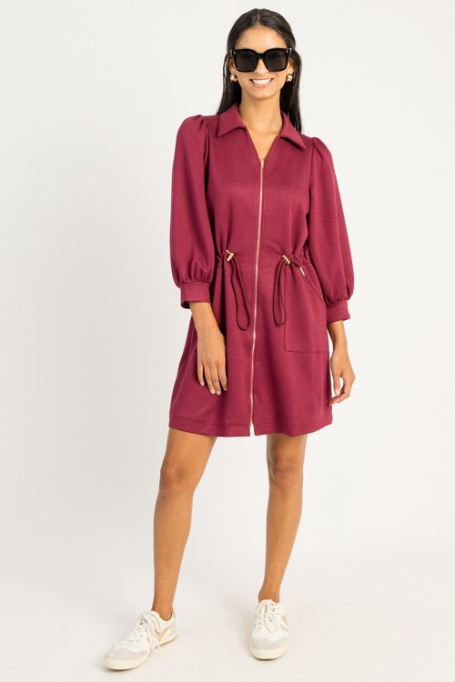 Cinch Waist Zip Dress, Burgundy - 0715-39.jpg