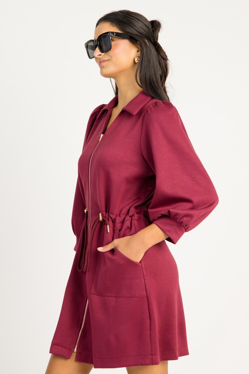 Cinch Waist Zip Dress, Burgundy - 0715-40.jpg