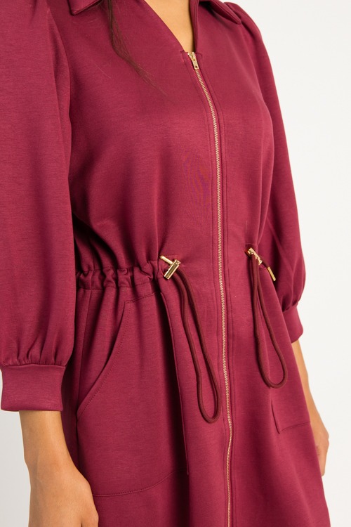 Cinch Waist Zip Dress, Burgundy - 0715-42.jpg