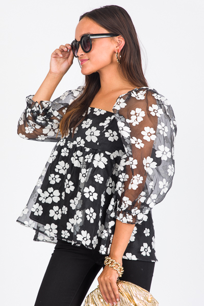 Taylor Flowers Top, Blk/White