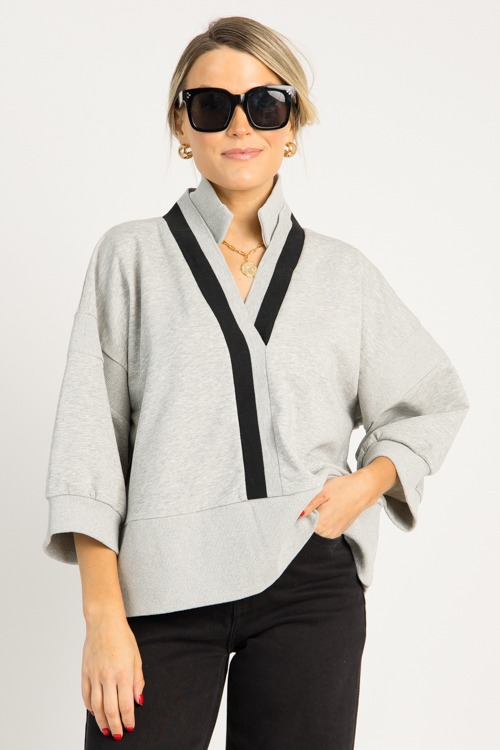Collared Stripe Sweatshirt, Grey