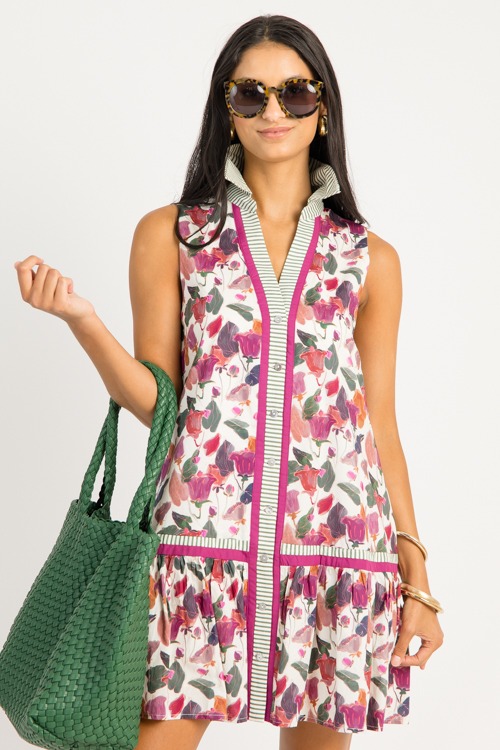 Stripe Trim Floral Dress, Plum - 0715-55.jpg