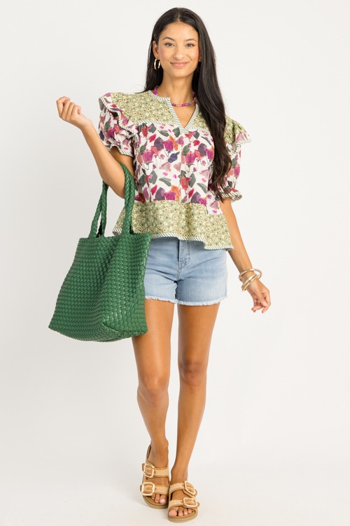 Double Floral Stripe Top, Plum