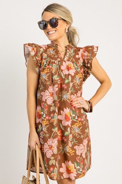 Marlene Floral Dress, Pink/Brown