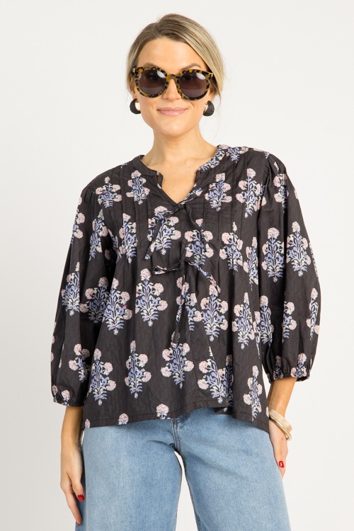 Floral Pintuck Tie Top, Black M - 0716-69h.jpg