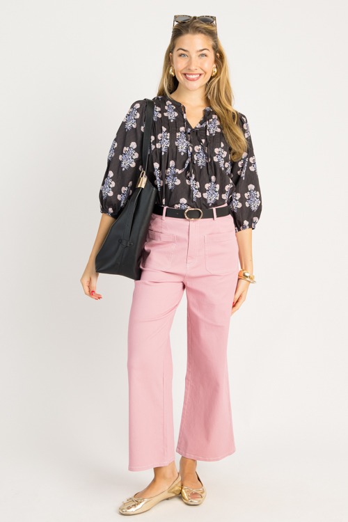 Floral Pintuck Tie Top, Black M - 0716-78h.jpg