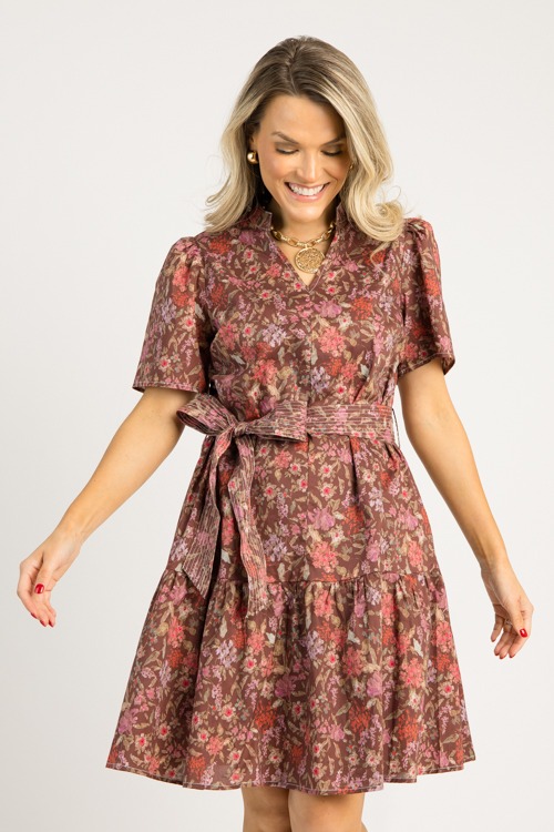 Kelly Floral Dress, Brown