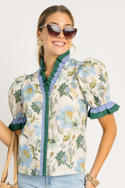 Floral Ruffle Contrast Top, Ecr - 0717-132.jpg