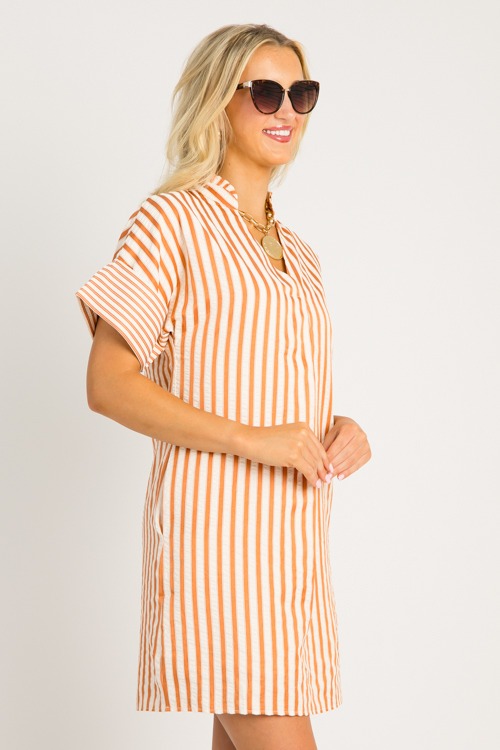 Cuff Sleeve Striped Dress, Rust - 0717-31.jpg
