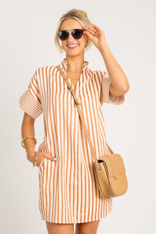 Cuff Sleeve Striped Dress, Rust - 0717-32.jpg
