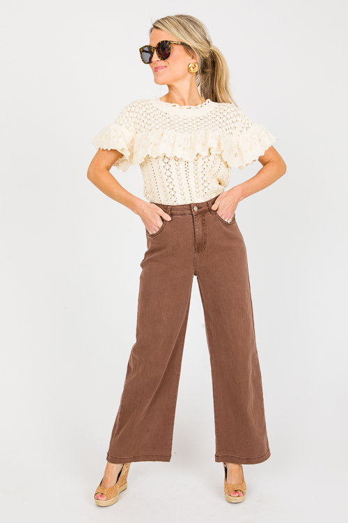 Eyelet Ruffle Crochet Sweater