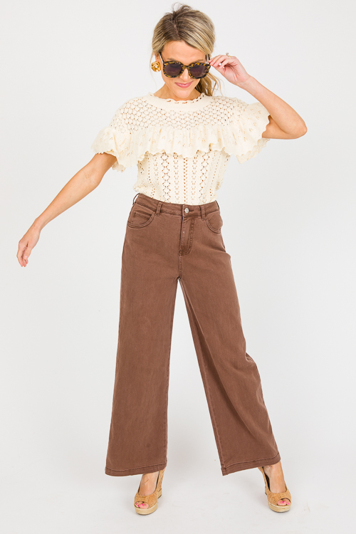Eyelet Ruffle Crochet Sweater