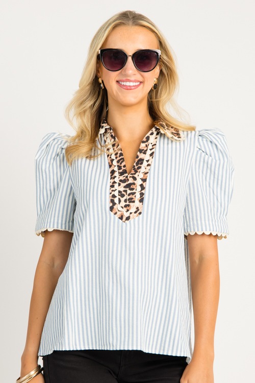 Leopard Scallop Stripe Top