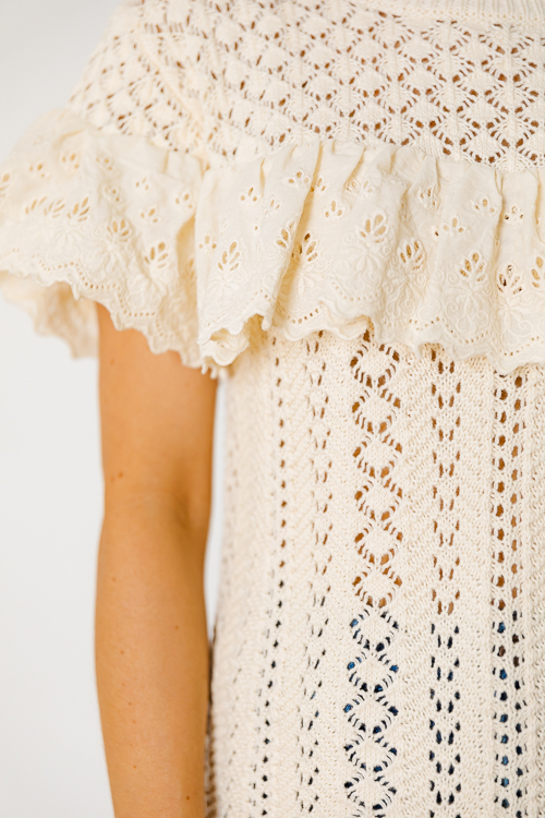 Eyelet Ruffle Crochet Sweater