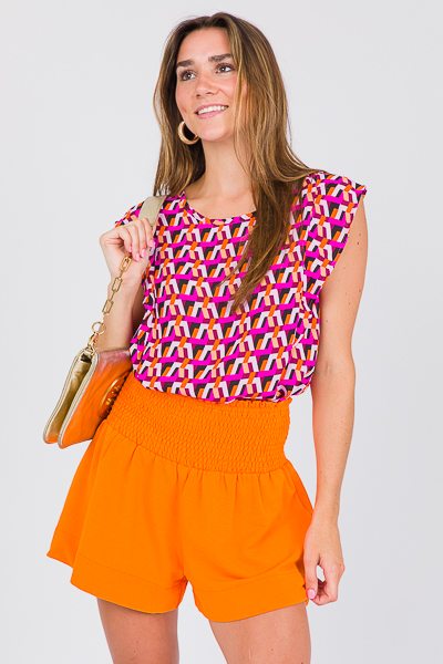 Printed Ruffle Top, Fuchsia