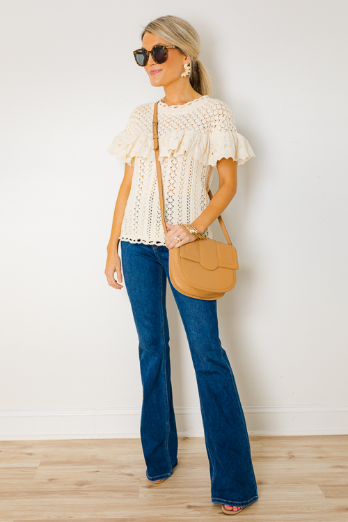 Eyelet Ruffle Crochet Sweater