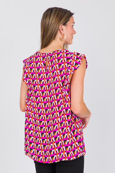 Printed Ruffle Top, Fuchsia