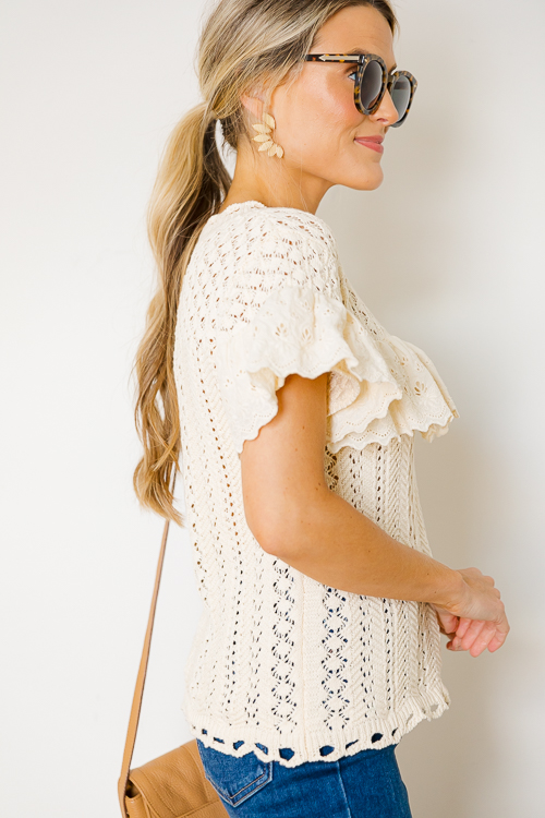 Eyelet Ruffle Crochet Sweater