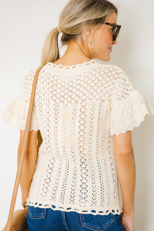 Eyelet Ruffle Crochet Sweater