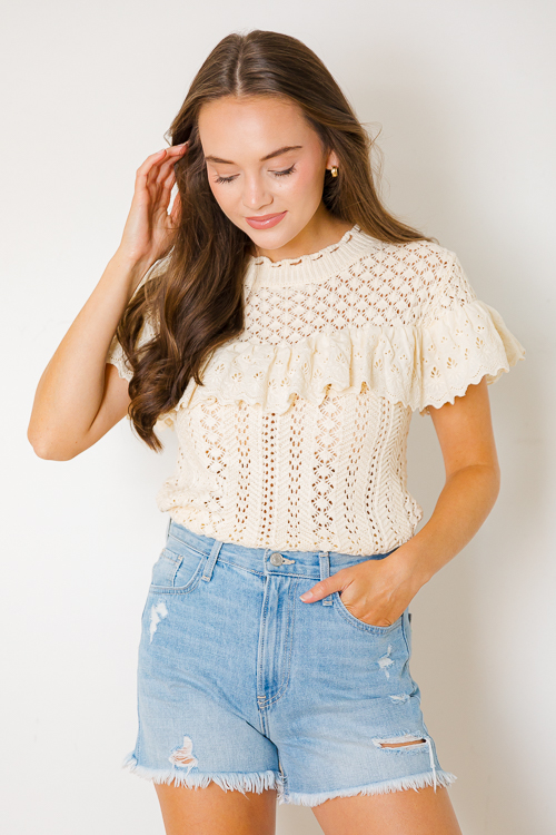 Eyelet Ruffle Crochet Sweater
