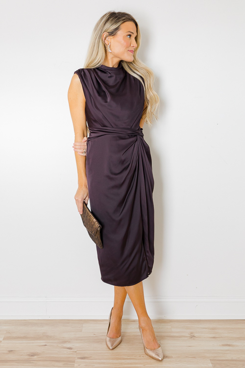 Side Twist Satin Midi, Black Coffee